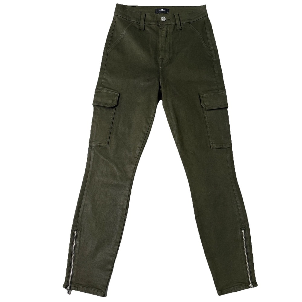 7 For All Mankind Cargo Pants 28x26 GREEN Zipper Ankle STRETCH EUC Fast Shipping - Picture 2 of 7